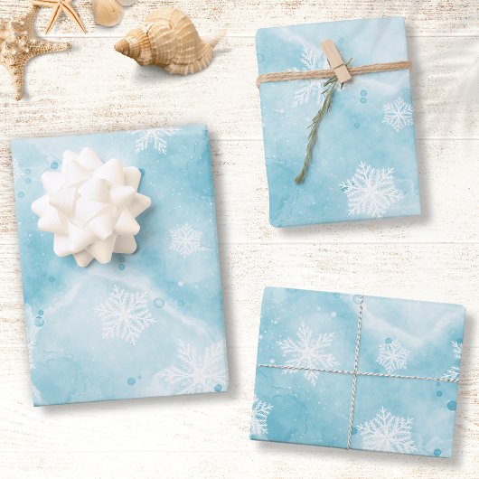 Feuille De Papier Cadeau Vacances d'hiver Elégant Blue Snowflakes Noël