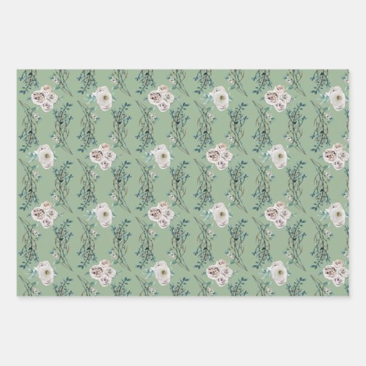 Feuille De Papier Cadeau Vacances d'hiver mariage rose motif sage (Devant 3)