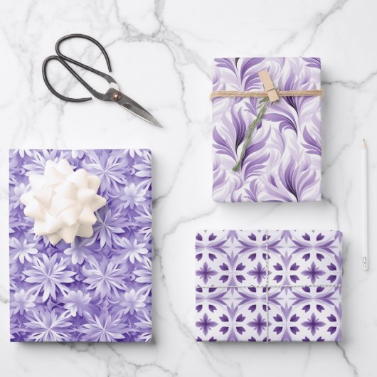 Feuille De Papier Cadeau Vacances élégance chic : Pastel violet & blanc (Recto)