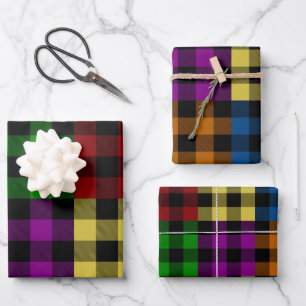 Feuille De Papier Cadeau Vacances Plaid Buffalo Plaid multicolore Arc-en-ci