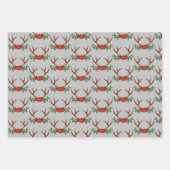 Feuille De Papier Cadeau Vacances Poinsettia et Antlers (Devant 3)