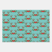 Feuille De Papier Cadeau Vacances Poinsettia et Antlers (Devant 2)