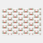 Feuille De Papier Cadeau Vacances Poinsettia et Antlers (Devant)