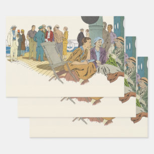 Feuille De Papier Cadeau Vacances vintages, Bateau de croisière passagers s