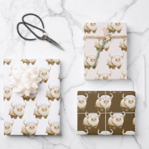 Feuille De Papier Cadeau Vache Arctique de l'Hiver Mignonne