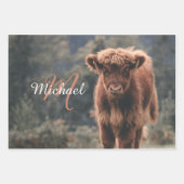 Feuille De Papier Cadeau Vache de Highland calvaire herbe d'automne monogra (Devant 3)