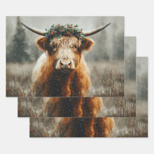 Feuille De Papier Cadeau Vache des Highlands avec couronne de couronne de N