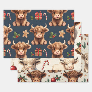 Feuille De Papier Cadeau Vache des Highlands Festive Santa Noël