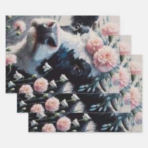 Feuille De Papier Cadeau Vache Holstein dans les fleurs Agritourisme peintu