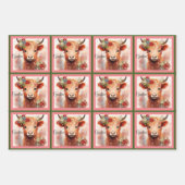 Feuille De Papier Cadeau Vache mignonne Noël bébé Ajouter un nom rose (Devant 2)