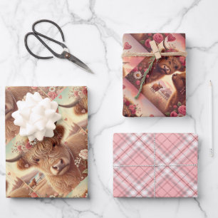 Feuille De Papier Cadeau Vache romantique des Highlands Valentine's Day