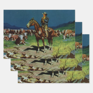 Feuille De Papier Cadeau Vacher vintage, éleveur de bétail à la ferme