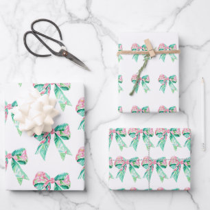 Feuille De Papier Cadeau Vaches florales roses et turquoise