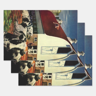 Feuille De Papier Cadeau Vaches laitières Holstein vintage dans l'entrepris