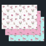 Feuille De Papier Cadeau Vaches, lapins et fleurs<br><div class="desc">Papier mignon en trois arrière - plans de couleurs différentes,  pour ceux qui aiment le style coquette.</div>