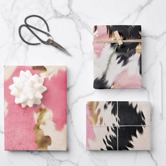 Feuille De Papier Cadeau Vachette d'or à la crème rose (Recto)