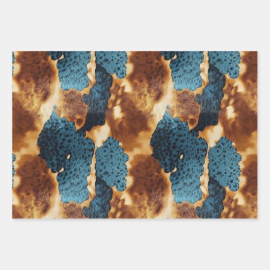 Feuille De Papier Cadeau Vachette d'or bleu occidental (Devant 3)
