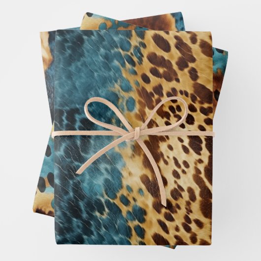 Feuille De Papier Cadeau Vachette d'or bleu occidental (En situation)