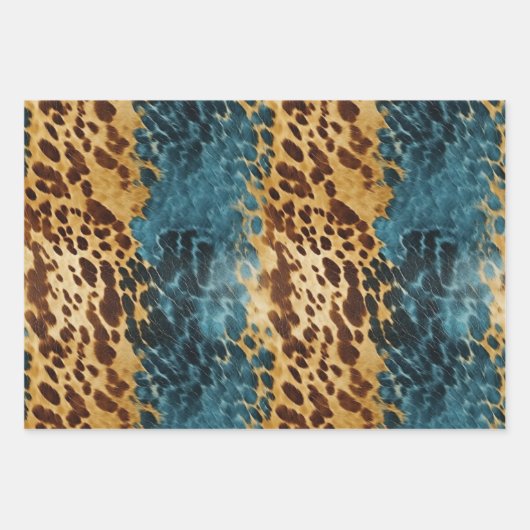 Feuille De Papier Cadeau Vachette d'or bleu occidental (Devant)