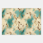 Feuille De Papier Cadeau Vachure d'or blanc turquoise (Devant)