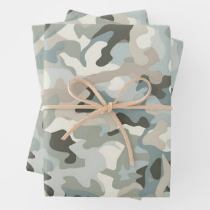 Feuille De Papier Cadeau Vague camo bleu furtif