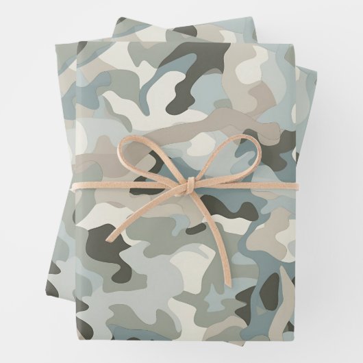 Feuille De Papier Cadeau Vague camo bleu furtif (En situation)