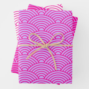 Feuille De Papier Cadeau Vague japonaise Seigaiha   Liliac Magenta
