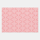 Feuille De Papier Cadeau Vague japonaise Seigaiha | Rouge et blanc (Devant)