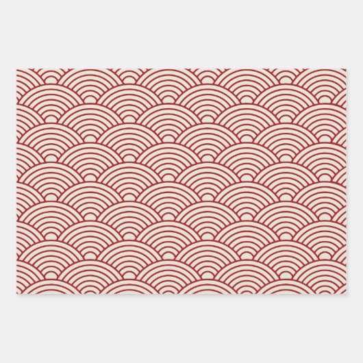 Feuille De Papier Cadeau Vague japonaise Seigaiha | Sage Geen, moutarde, ro (Devant 2)