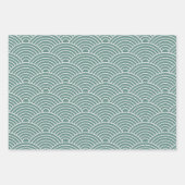 Feuille De Papier Cadeau Vague japonaise Seigaiha | Sage Geen, moutarde, ro (Devant)