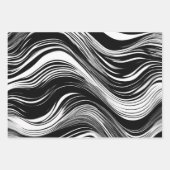 Feuille De Papier Cadeau Vague noire et blanche Abstraite (Devant 3)
