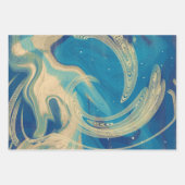 Feuille De Papier Cadeau Vagues Abstraites aux couleurs géométriques bleues (Devant 2)