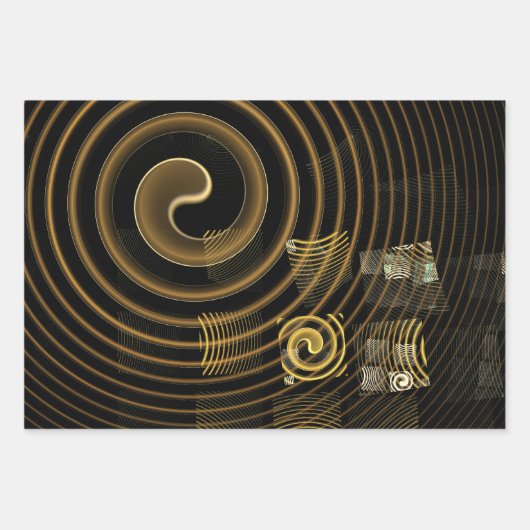 Feuille De Papier Cadeau Vagues dorées hypnotiques Art abstrait moderne (Devant)