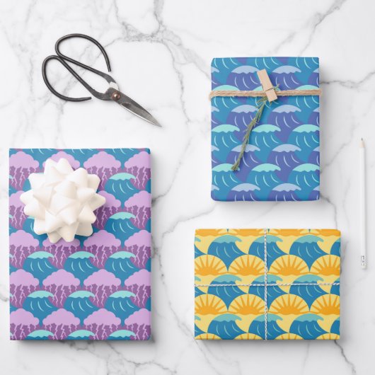Feuille De Papier Cadeau Vagues et Météo (Recto)