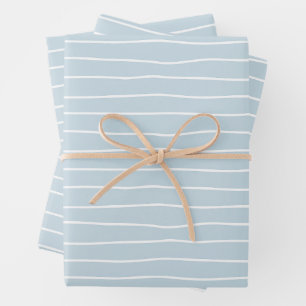 Feuille De Papier Cadeau Vagues géométriques linéaires de l'océan bleu past