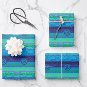 Feuille De Papier Cadeau Vagues mélangees d'aqua bleu inspiré de l'océan