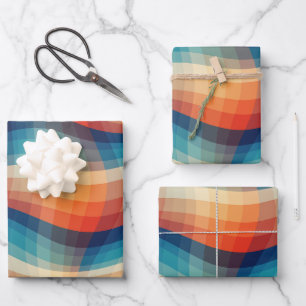Feuille De Papier Cadeau Vagues Rétro Colorées Vintage