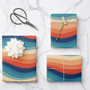 Feuille De Papier Cadeau Vagues Rétro Colorées Vintage