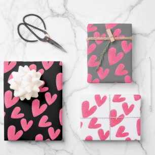 Feuille De Papier Cadeau Valentines Coeurs Peint à la main Motif d'aquarell