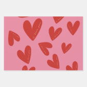 Feuille De Papier Cadeau Valentine's Day Modern Red & Pink Hearts Script (Devant)