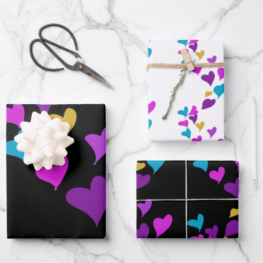 Feuille De Papier Cadeau Valentines Day Neon Hearts Motif (Recto)