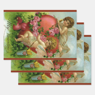Feuille De Papier Cadeau Valentines victoriennes vintages Day Angels Rose d