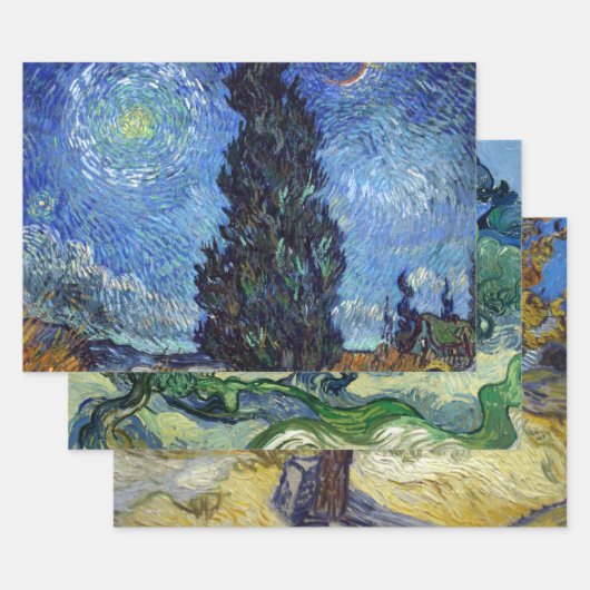 Feuille De Papier Cadeau Van Gogh Road Avec Cyprès Impressionnisme (Lot)
