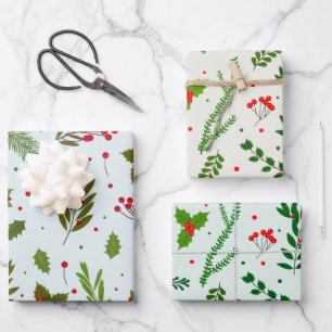 Feuille De Papier Cadeau Végétation d'hiver et baies de Noël Noël Noël