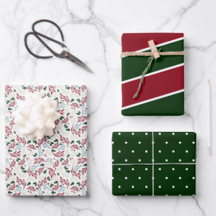 Feuille De Papier Cadeau Végétation d'hiver Noël Motif rouge et vert