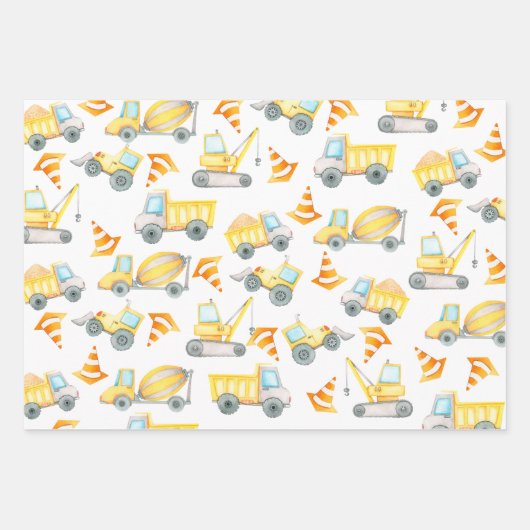 Feuille De Papier Cadeau Véhicules de construction de chantier de construct (Devant 2)