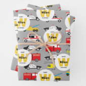 Feuille De Papier Cadeau Véhicules d'urgence Transport Nom de l'anniversair (En situation)