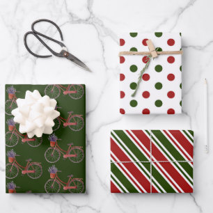 Feuille De Papier Cadeau Vélo Noël rouge et vert  