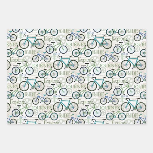 Feuille De Papier Cadeau Vélo Voyage bleu et blanc (Devant)