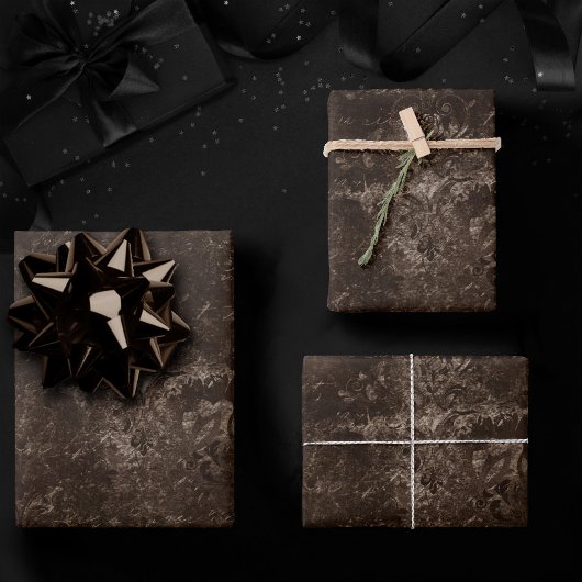 Feuille De Papier Cadeau Velvety Bronze Damask | Grunge baroque Brown